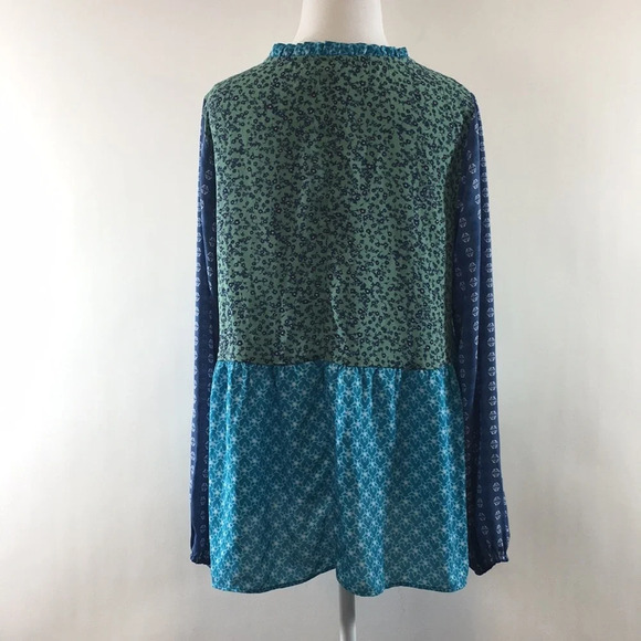 Logo Lori Goldstein Blue Floral Patchwork Grechen Tunic Shirt Womens XS Blouse - Picture 3 of 12